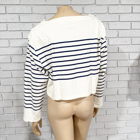 J.Crew Cropped Boatneck T-shirt with Buttons in Mariner Cotton - Size Large - Picture 14 of 14